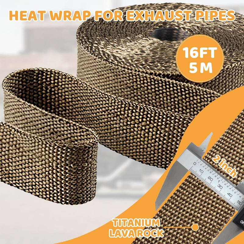 Tooomplus Exhaust Heat Wrap, 2'' x 16' Fiberglass Heat Shield Tape, Heat Wrap for Exhaust Pipes with 10pcs Stainless Steel Ties for Motorcycle Car Truck - Image 2